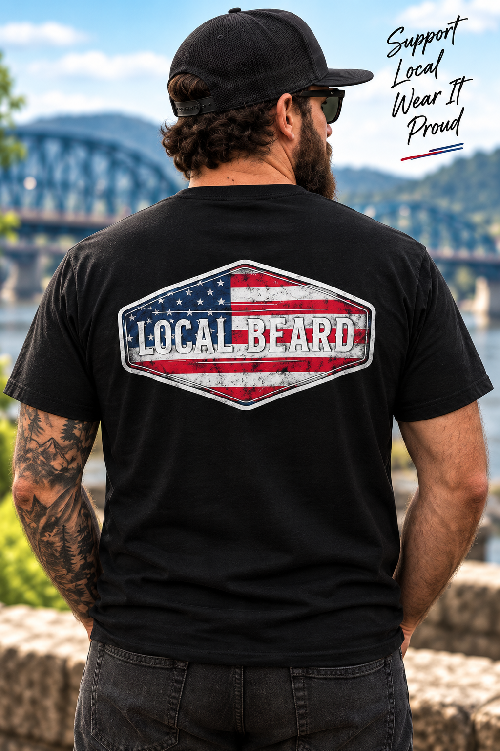 Local Beard American Flag Tee – Black