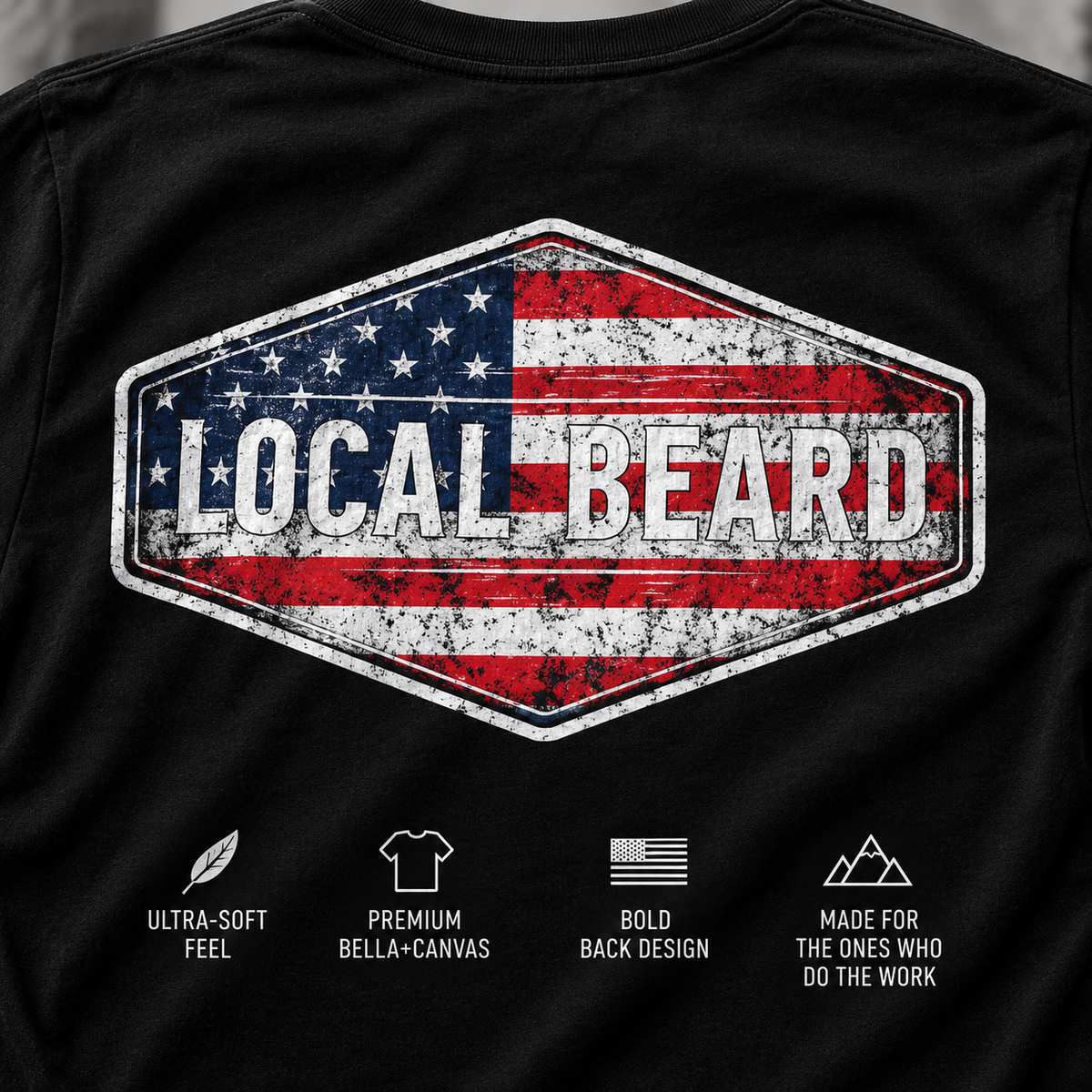 Local Beard American Flag Tee – Black